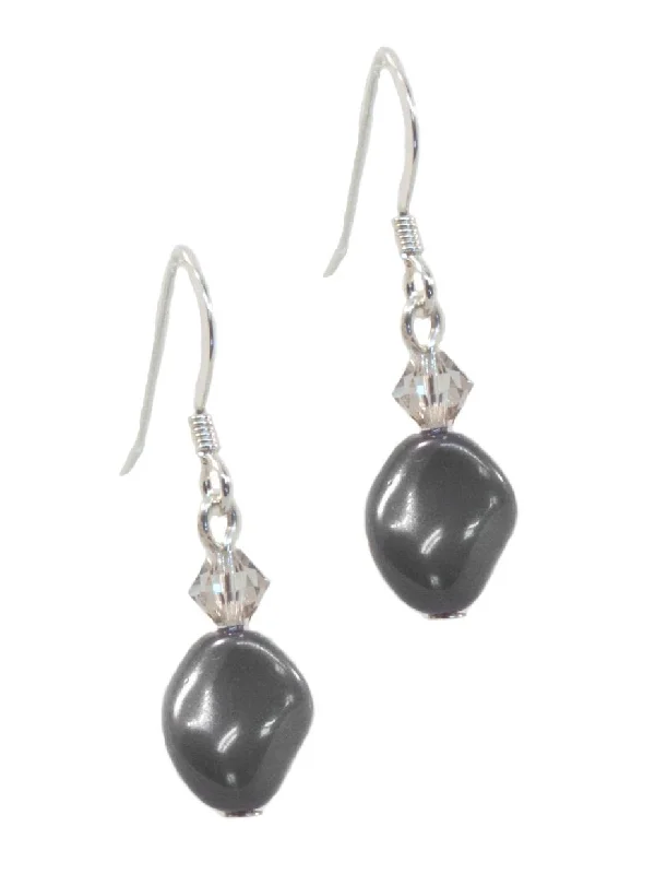 Velvet accent earrings-Curved Dark Gray Earrings with Swarovski(R) Crystal Sterling Silver