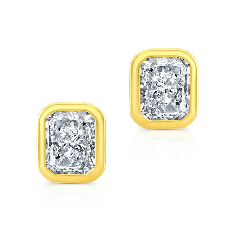 Velvet accent earrings-Radiant Cut Diamond Bezel Studs