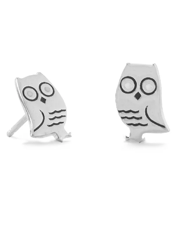 Eye charm earrings-Owl Post Stud Earrings Sterling Silver