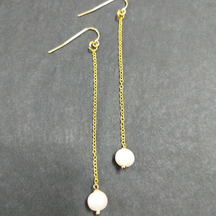 Butterfly charm earrings-PEARLS ON LONG GOLD CHAIN DROP EARRINGS