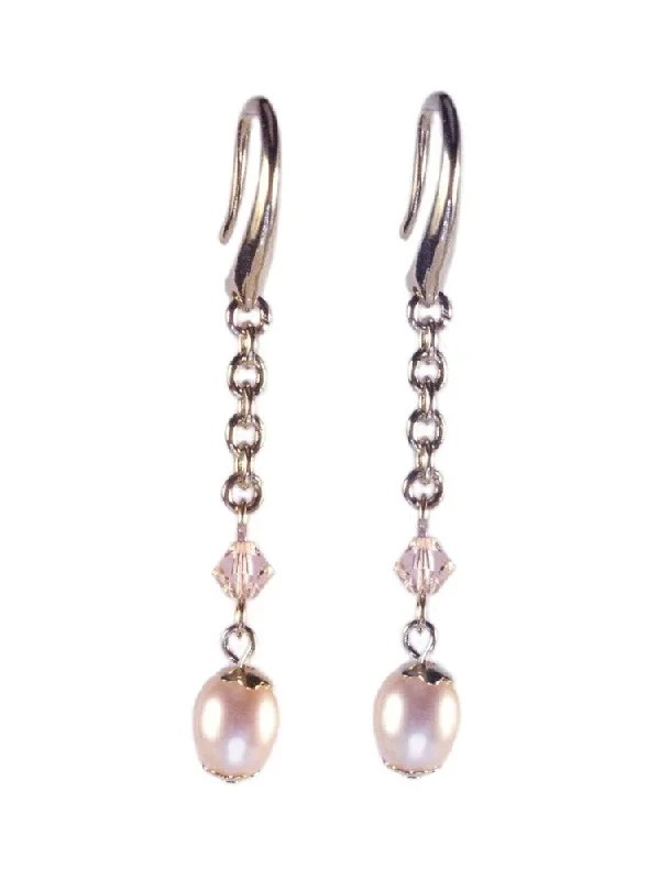 Labradorite earrings-Peach Cultured Freshwater Pearl Earrings Crystal Gold-plated