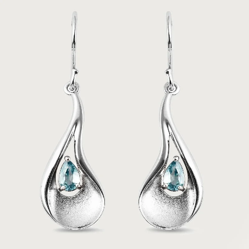 Celestial drop earrings-Sandblast Texture Wave Earrings with Ratanakiri Blue Zircon