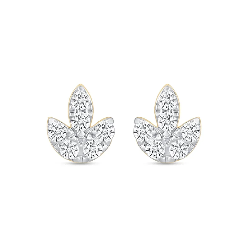 Chunky stud earrings-Diamond Leaf Trio Earrings