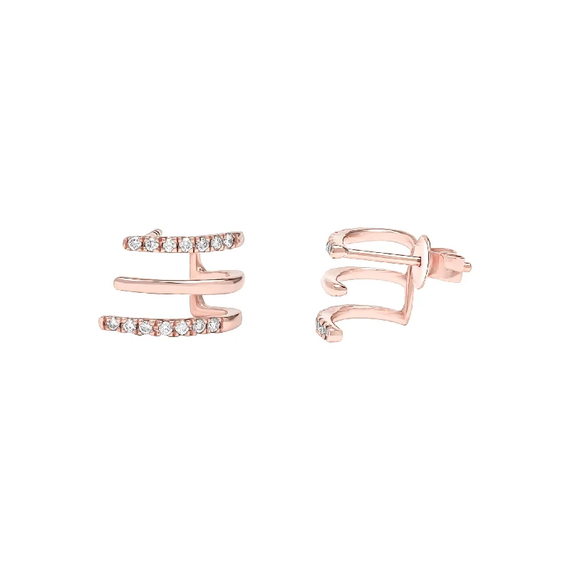 Vintage stud earrings-Diamond Triple Huggie Illusion Stud Earrings