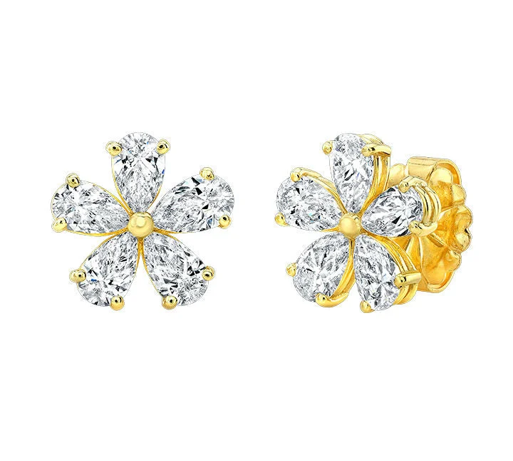 Asymmetrical earrings-Diamond Floret Earrings in 18k Yellow Gold