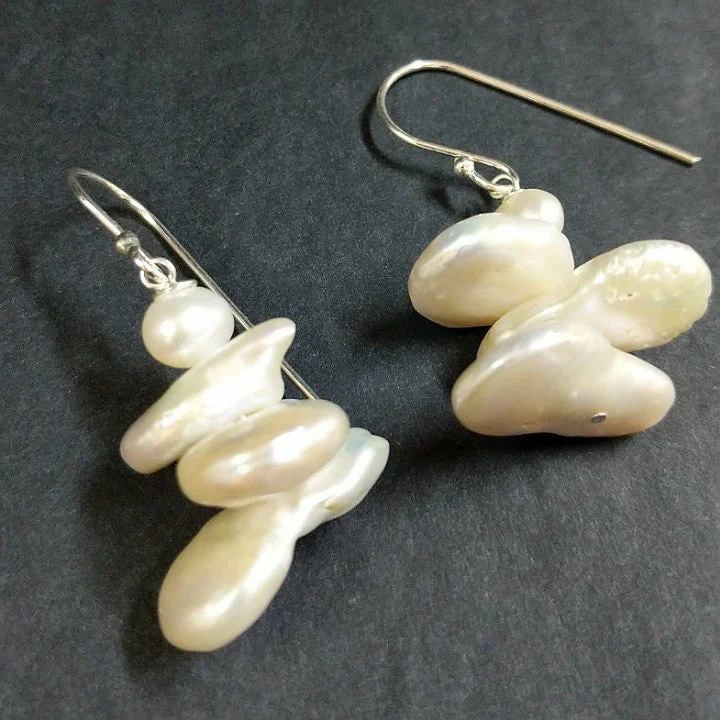 Vintage stud earrings-MOKO EARRINGS FLAT FRESHWATER PEARLS ON 925 HOOKS