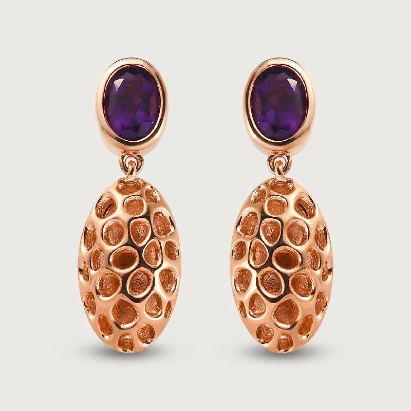 Vintage stud earrings-Lattice Pebble Drop Earrings with African Amethyst