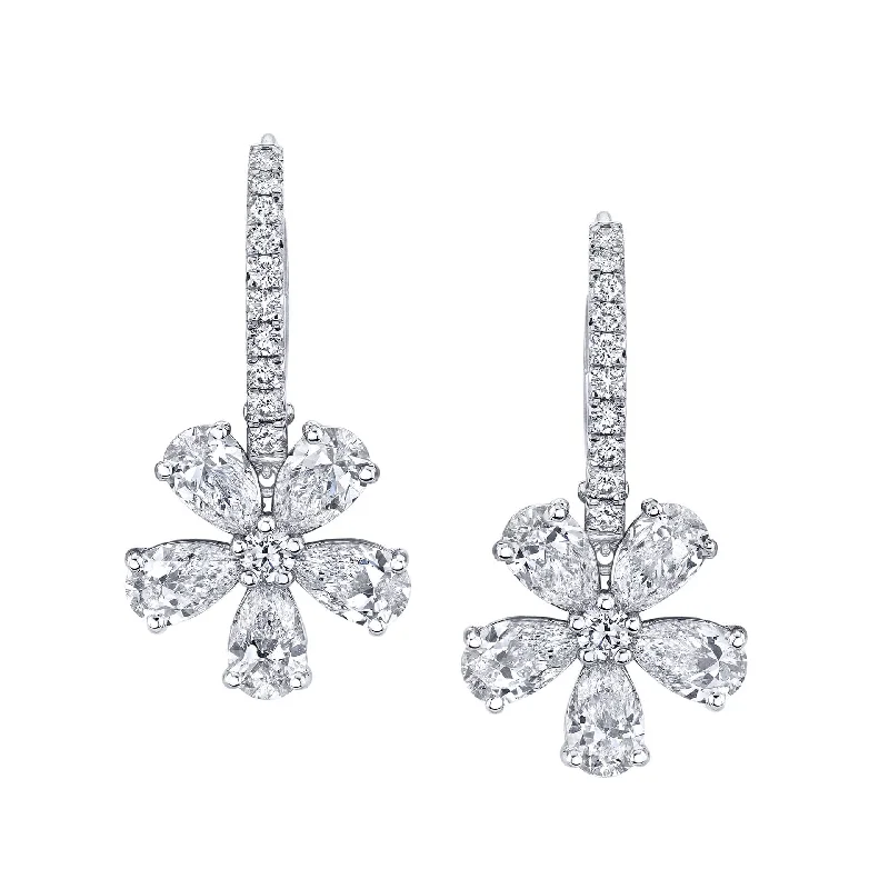 Two-tone earrings-Diamond Floret Drop Earrings in 18k White Gold