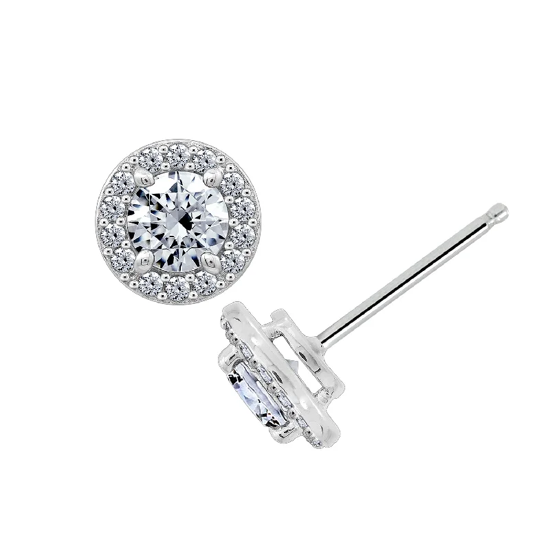 Huggie style earrings-Round Cubic Zirconia Halo Stud Earrings