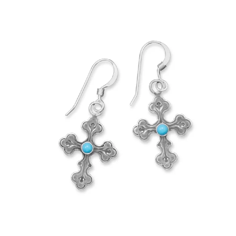 Baroque pearl earrings-Fleuree Cross Earrings with Stabilized Turquoise Sterling Silver