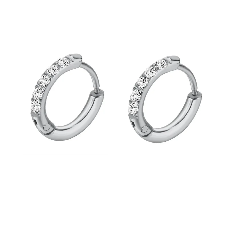 Tiered dangle earrings-SS316L Jewelled Hinged Hoop Earrings 6mm Diameter (1 pair) - E252