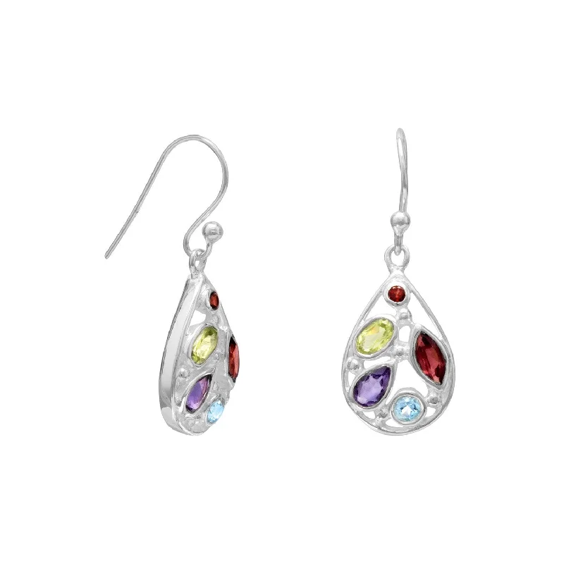 Multi-layer earrings-Blue Topaz, Garnet, Peridot, Amethyst Multistone Earrings Sterling Silver