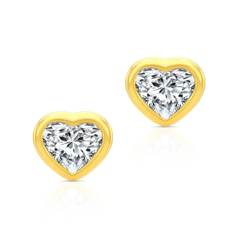 Cluster gem earrings-Heart Shape Diamond Bezel Studs