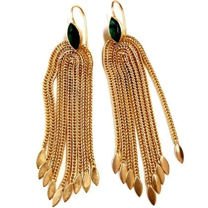 Sapphire stud earrings-JADE LONG GOLD TASSEL EARRINGS