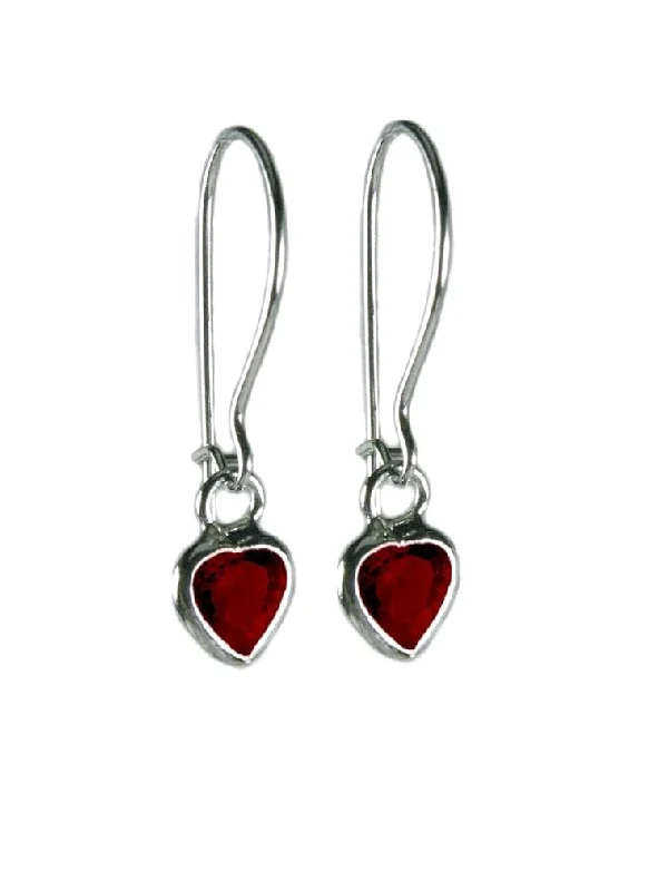 Sculpted hoop earrings-Red Cubic Zirconia and Sterling Silver Heart Earrings