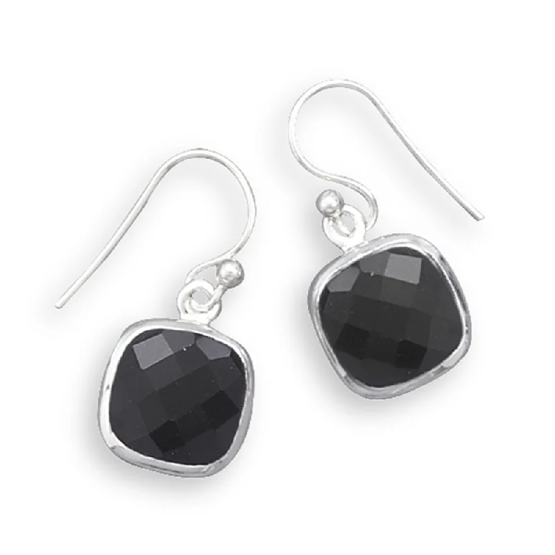 Labradorite earrings-Black Onyx Earrings Square Faceted Sterling Silver