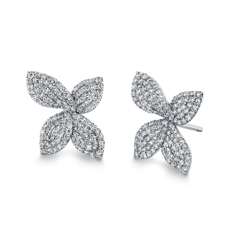 Painted detail earrings-Pave Diamond Flower Earrings