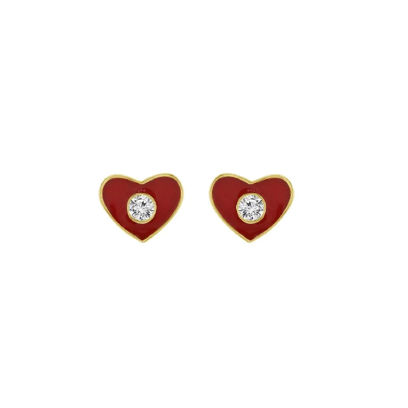 Coin charm earrings-Red Enamel Stud Earrings