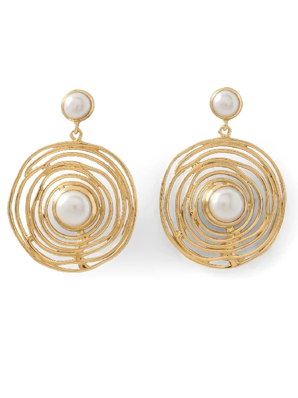 Deco design earrings-Gold-plated Birds Nest Spellbound Earrings with Cultured Freshwater Pearls