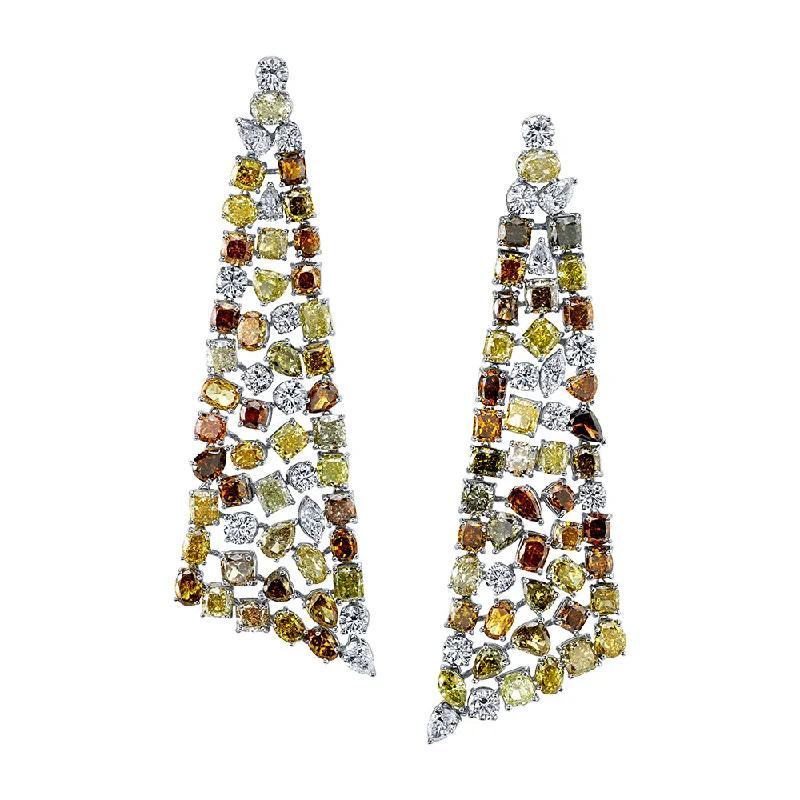 Sleek stud earrings-Trois Angled Coloured Diamonds Drop Earring