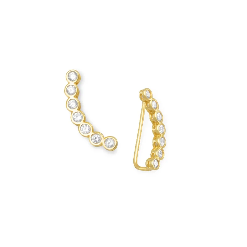 Dot accent earrings-Ear Climber Earrings Graduated Cubic Zirconia Gold-plated on Sterling Silver