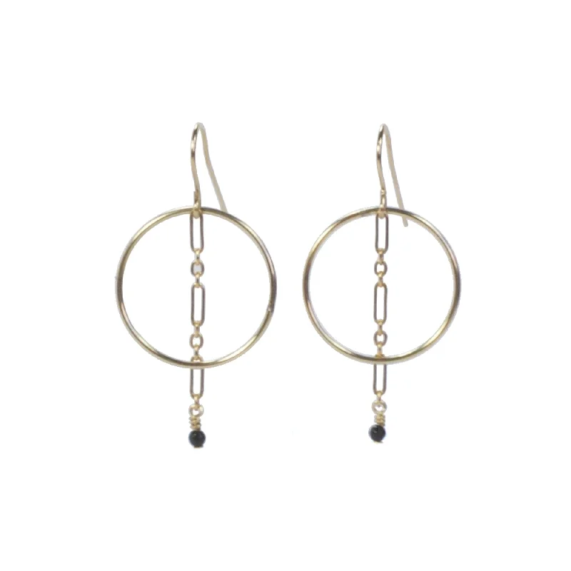 Lunar drop earrings-Pyrite Chain Drop Circle Earrings