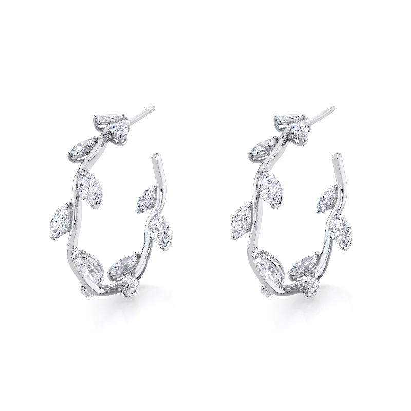 Filigree stud earrings-Marquise Shape and Round Brilliant Vine Hoop Earring