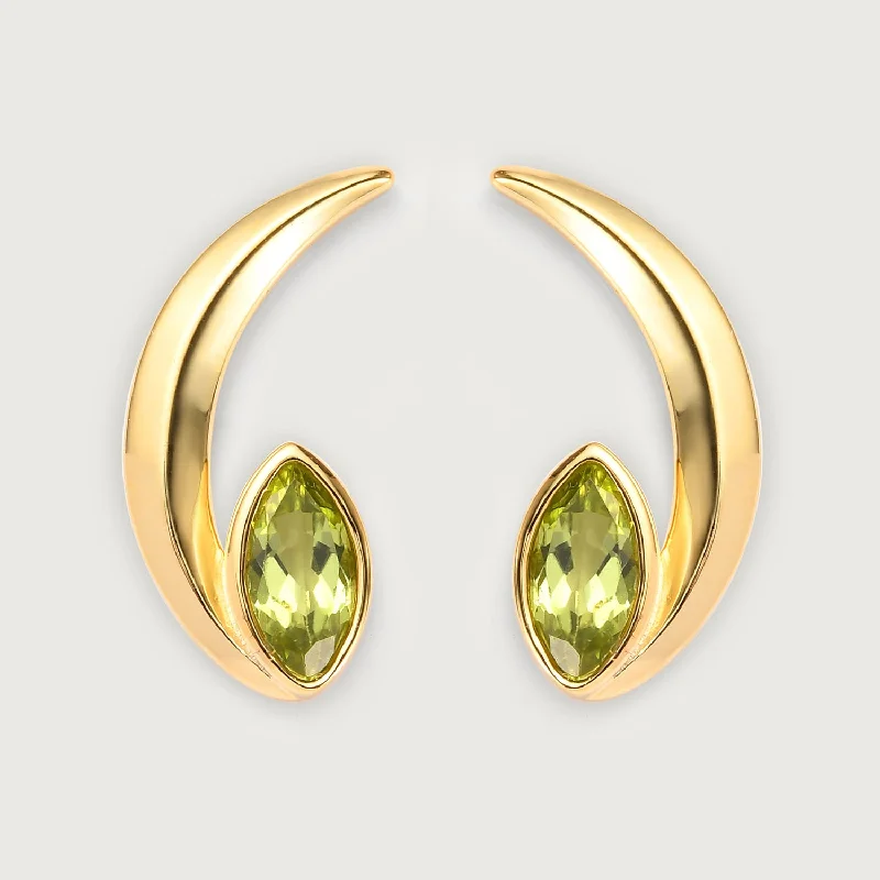 Chevron stud earrings-Surf Moon Earrings with Peridot