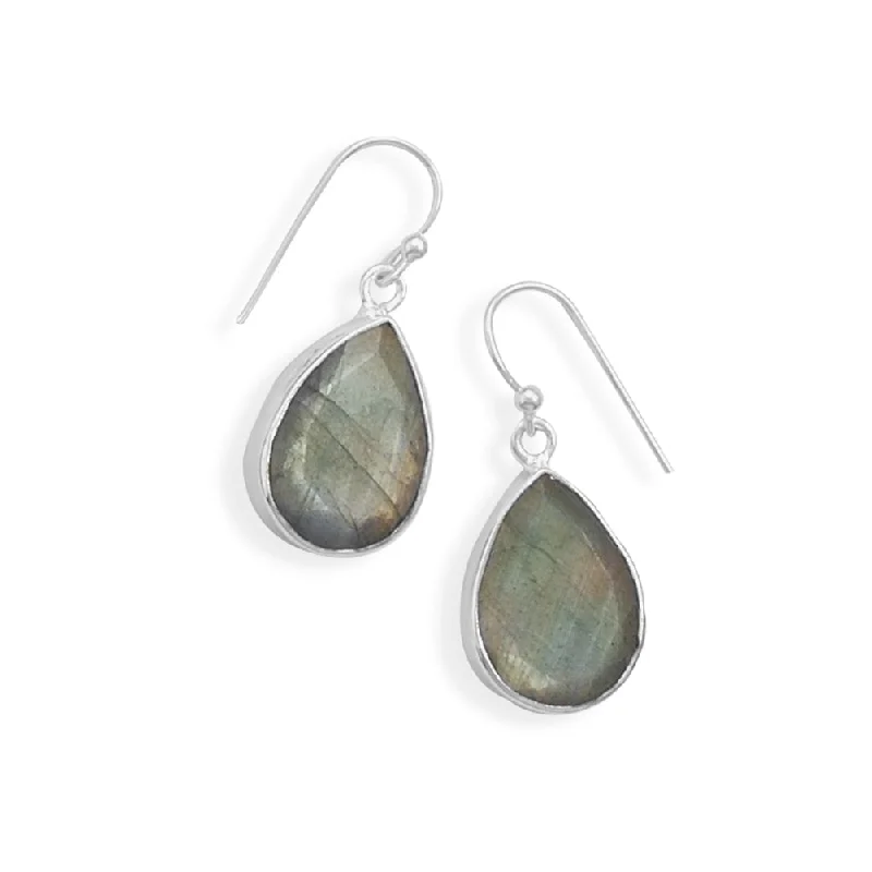 Celestial drop earrings-Faceted Labradorite Sterling Silver Teardrop Earrings