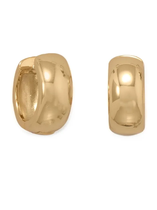 Antique clip earrings-Wide Huggie Hoop Earrings 14k Yellow Gold-plated Sterling Silver