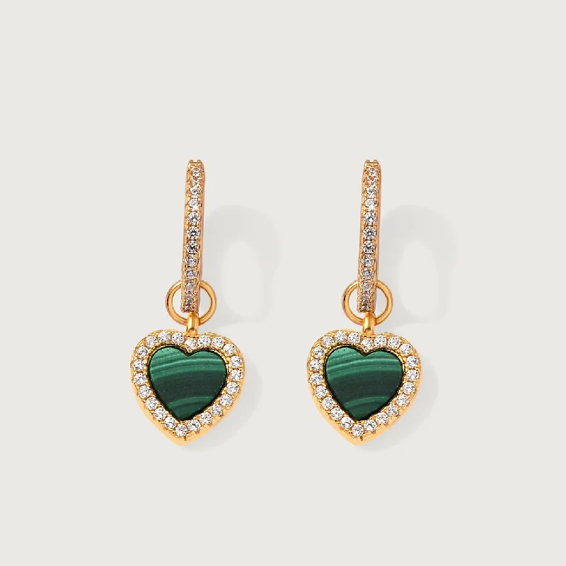 Infinity charm earrings-Modern Love Malachite Heart Huggie Hoops