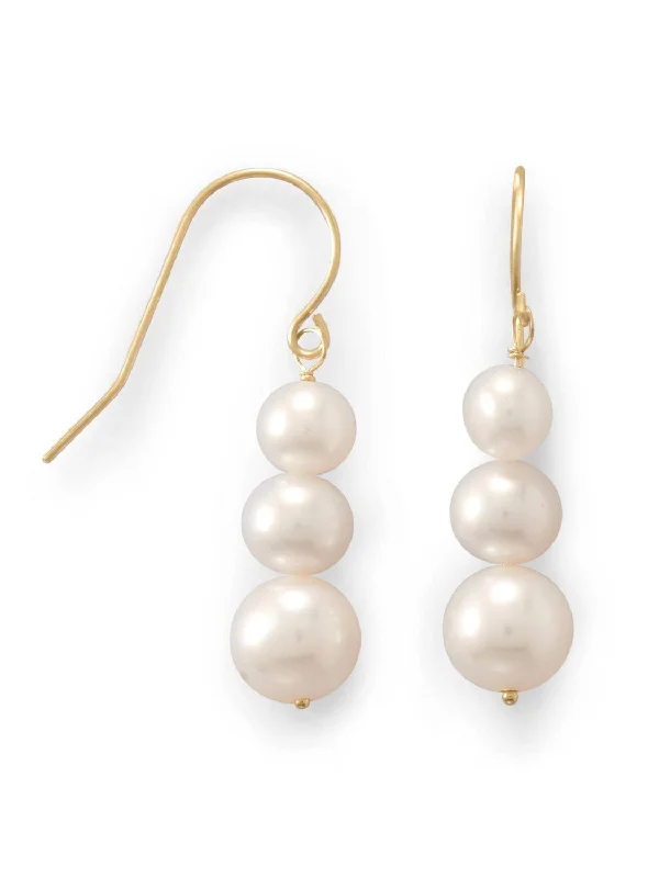 Linear dangle earrings-14k Yellow Gold Cultured Freshwater Pearl Triple Drop Earrings