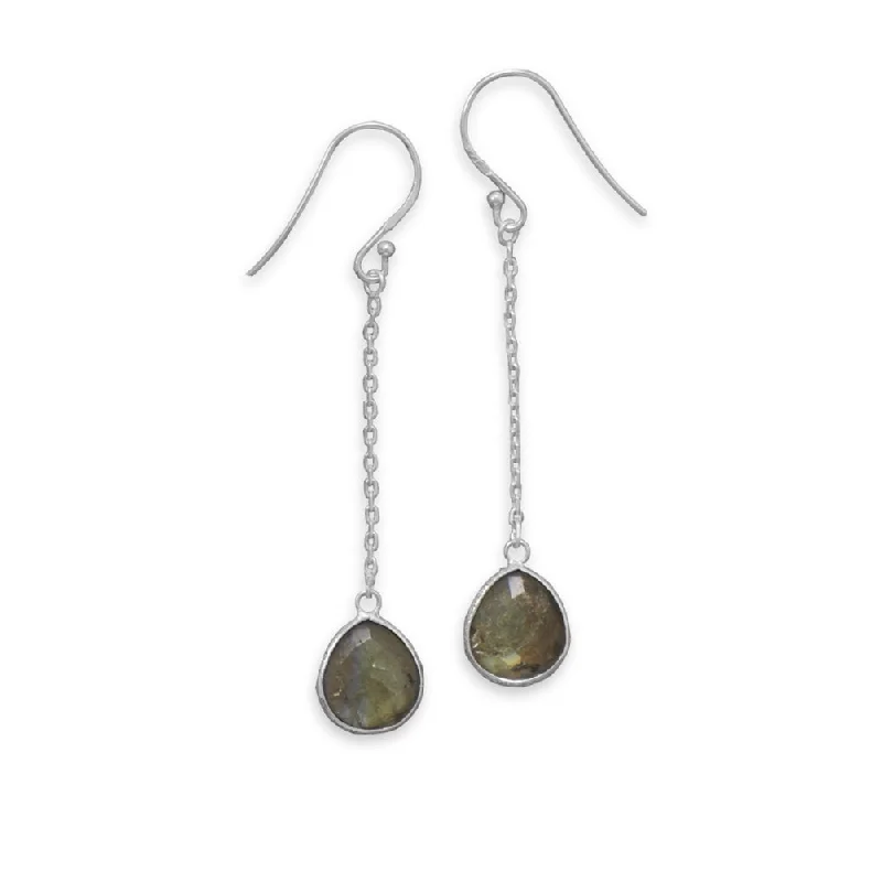 Silver hoop earrings-Labradorite Earrings Teardrop Shape Chain Drop Sterling Silver