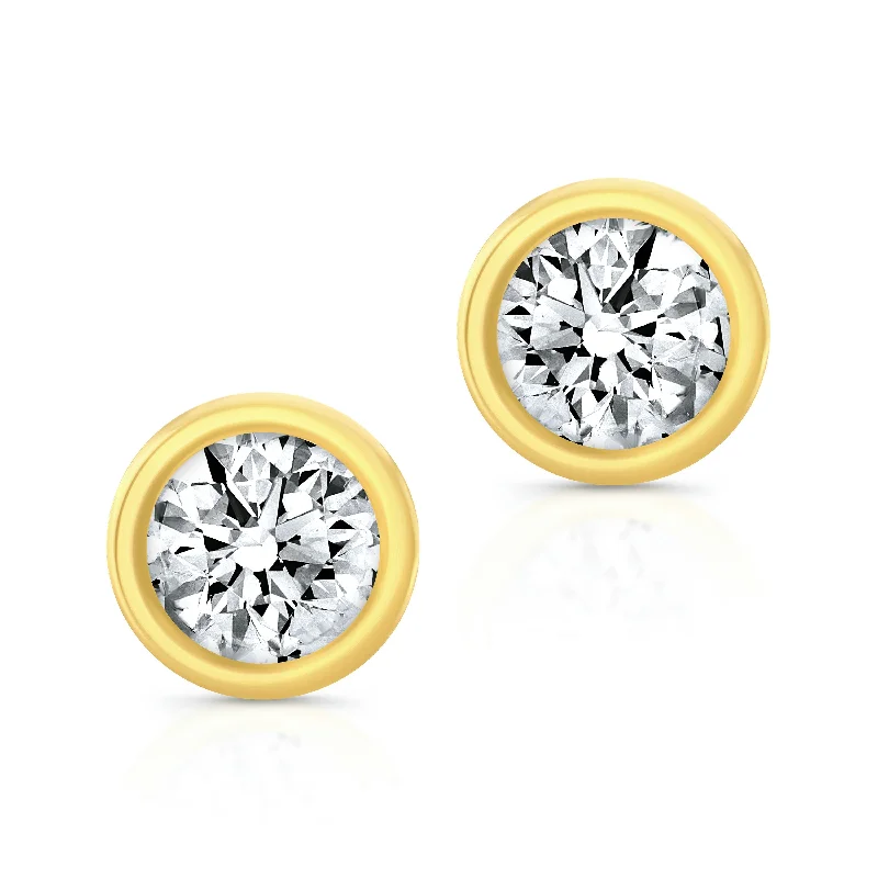 Sculpted drop earrings-Round Brilliant Diamond Bezel Studs