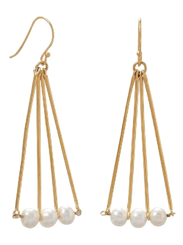 Celestial drop earrings-Cultured Freshwater Pearl Earrings Geometric Triangle Bar Gold-plated Silver