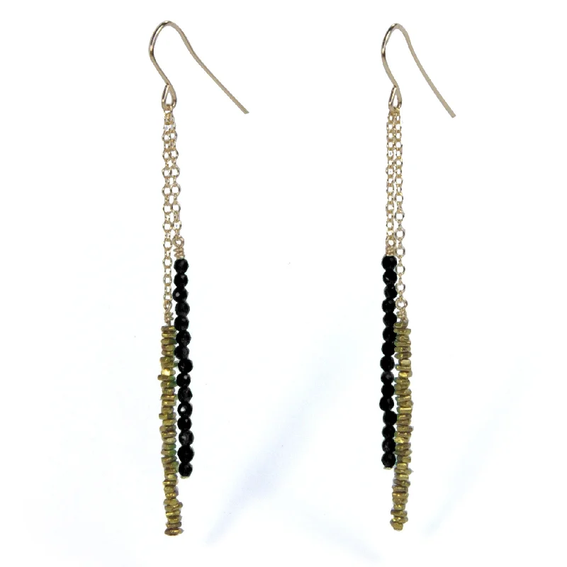 Oval stud earrings-Black Pyrite Beaded Earrings