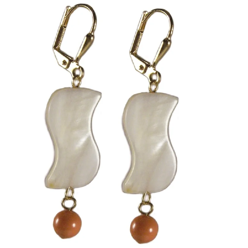 Oversized hoop earrings-Mother of Pearl Earrings with Orange Melon Gold-plated Leverbacks