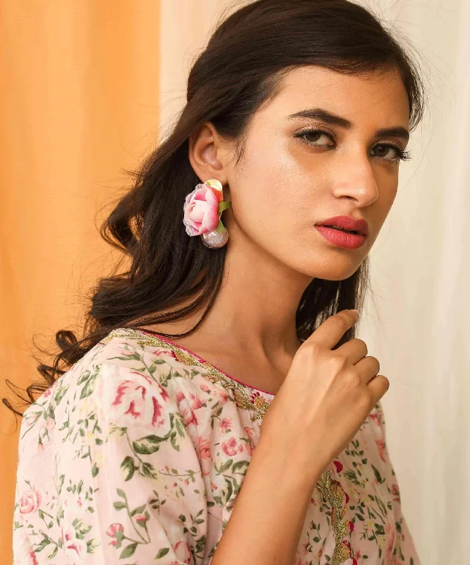 Organic shape earrings-Floral Design Artificial Fashion Dangler Earrings Jhumka with Bubble Ball for Girls Women