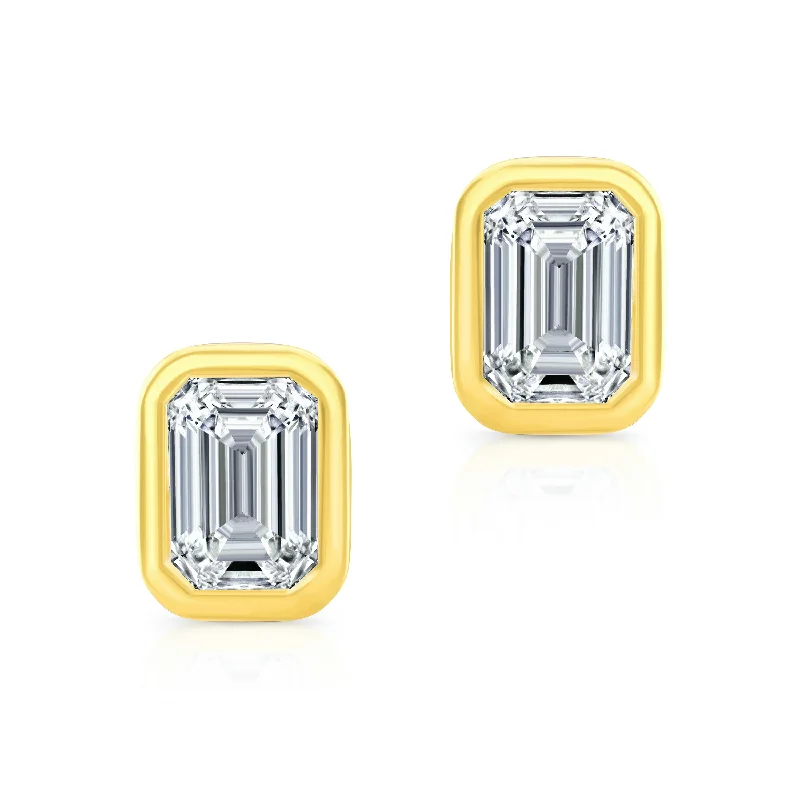 Starburst earrings-Emerald Cut Diamond Bezel Studs