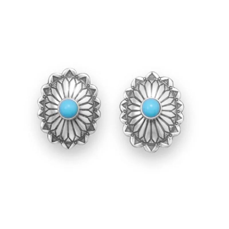 Drop crystal earrings-Concho Style Stud Earrings with Stabilized Turquoise Sterling Silver