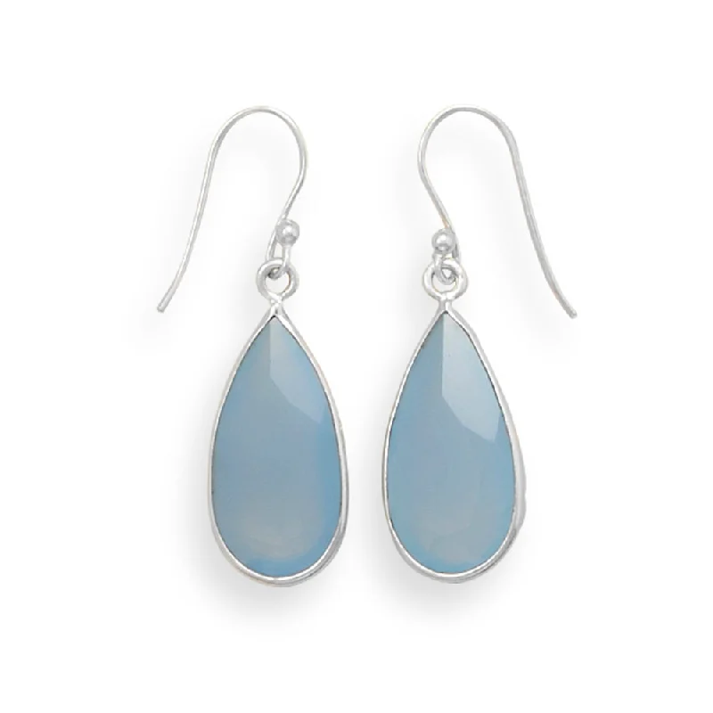 Geometric hoop earrings-Faceted Blue Chalcedony Earrings Teardrop Shape Sterling Silver