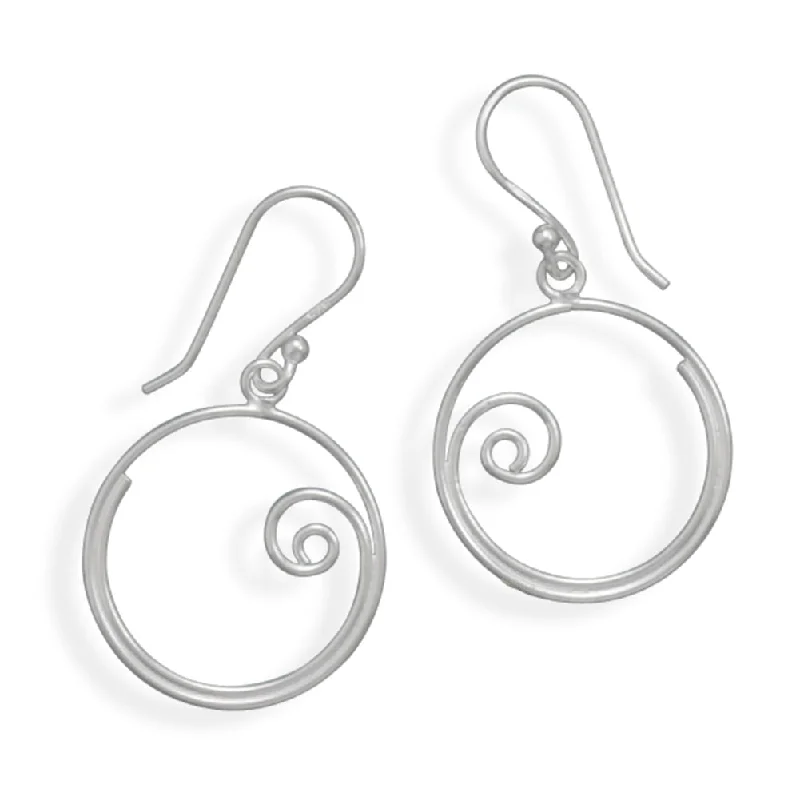 Wing charm earrings-Spiral Coil Scrolling Swirl Design Round Hoop Earrings Sterling Silver