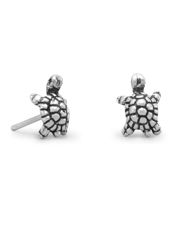 Lace detail earrings-Turtle Stud Earrings Antique Finish 9mm