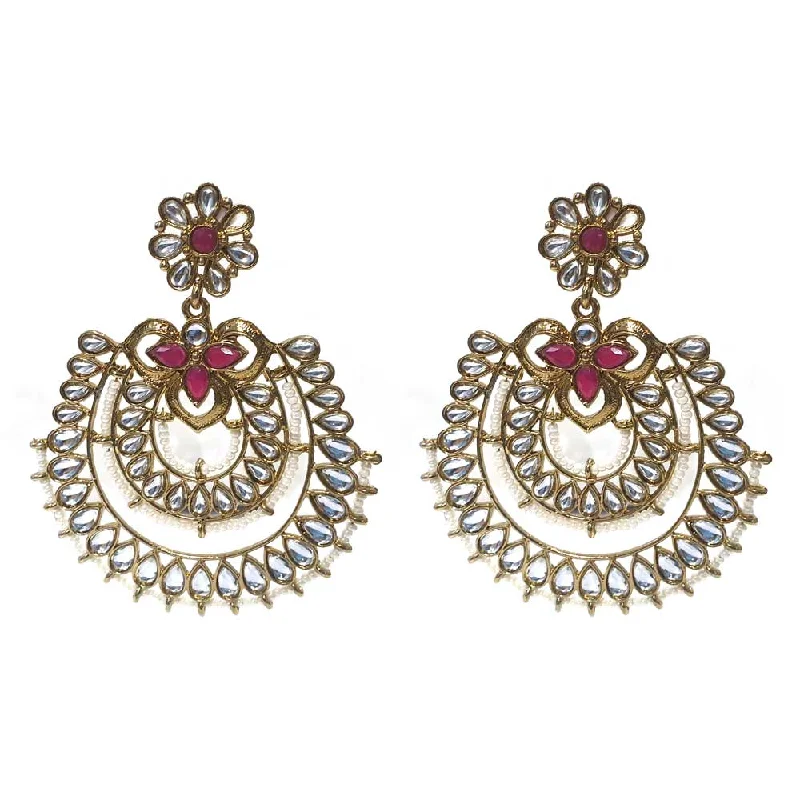 Lace detail earrings-FESTIVE COLLECTION' HANDMADE KUNDAN EARRINGS SOLD BY PER PAIR PACK' BIG SIZE 75X60 MM