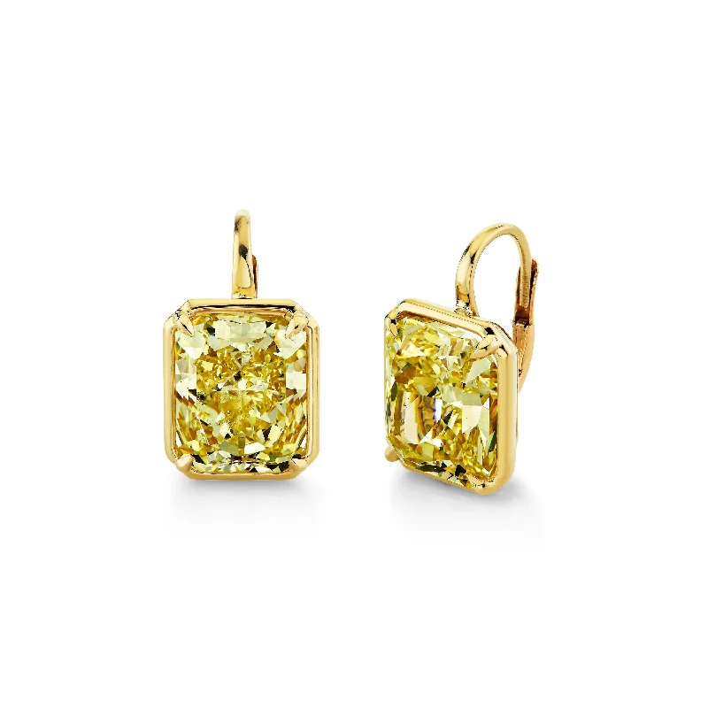 Floral drop earrings-Fancy Yellow Diamond Drop Earrings