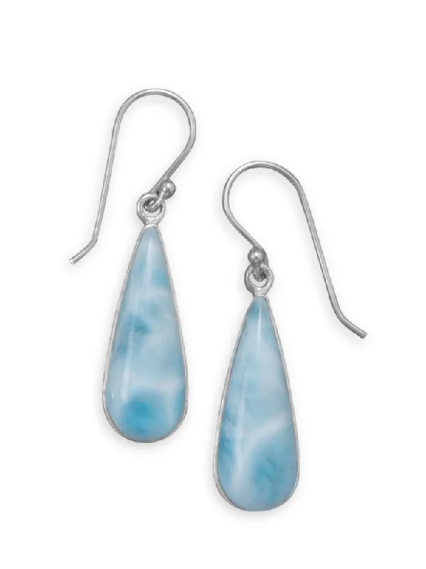 Statement dangle earrings-Atlantis Stone Larimar Earrings Teardrop Shape Sterling Silver