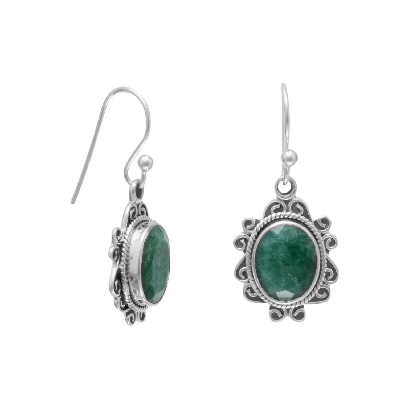 Triangle stud earrings-Dyed Green Beryl Earrings with Scroll and Rope Edge Sterling Silver