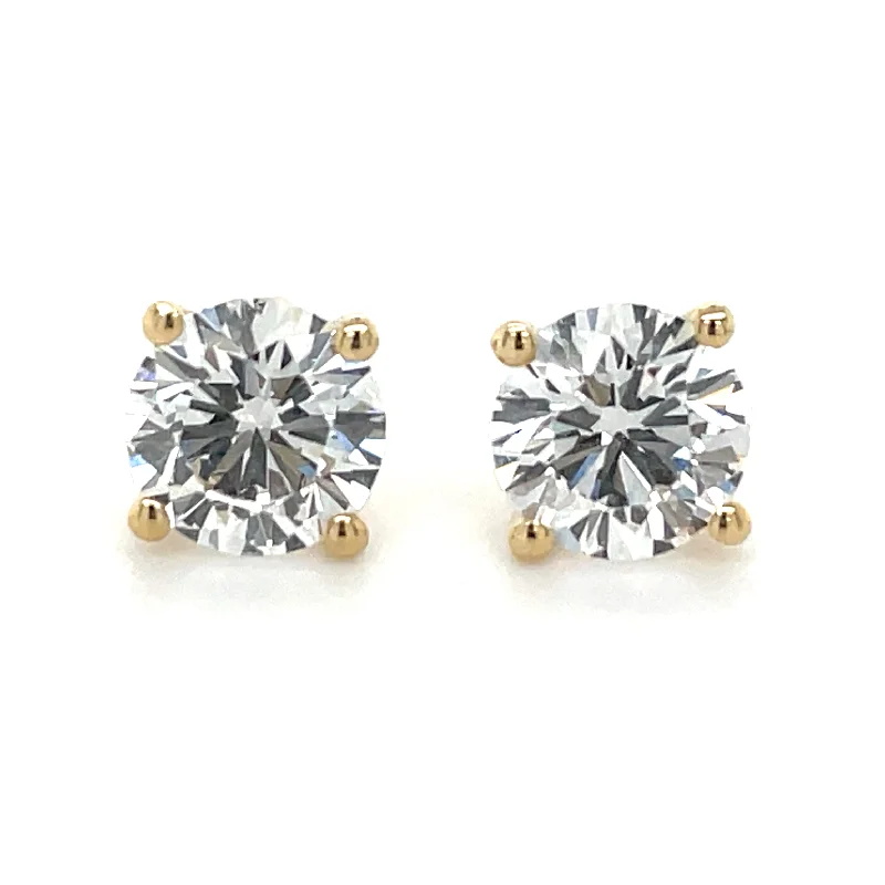 Gothic stud earrings-14ct Yellow Gold 1.50ct Laboratory Grown Round Four Claw Diamond Earrings