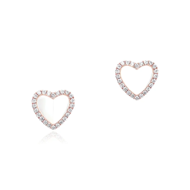 Cluster gem earrings-Mother of Pearl Heart with Diamond Halo Earrings