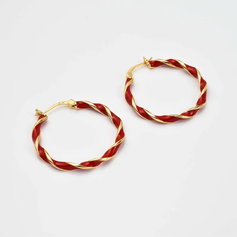 Fringe bead earrings-Taffy Enamel Large Hoops